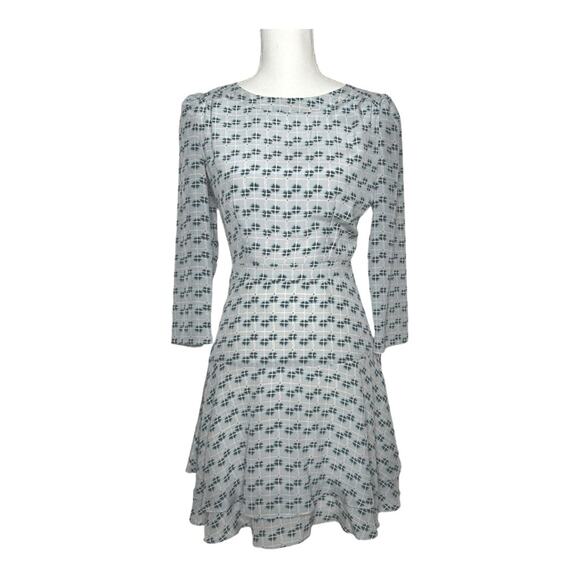 Reiss Giselle Watercolor Three-Quarter Sleeve Blue Geo Print Silk Dress Size 4 - Picture 2 of 15